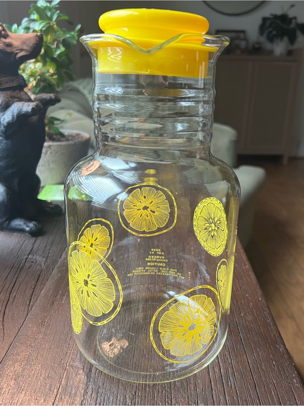 Pyrex Vintage Yellow Lemon Glass Pitcher with Lid